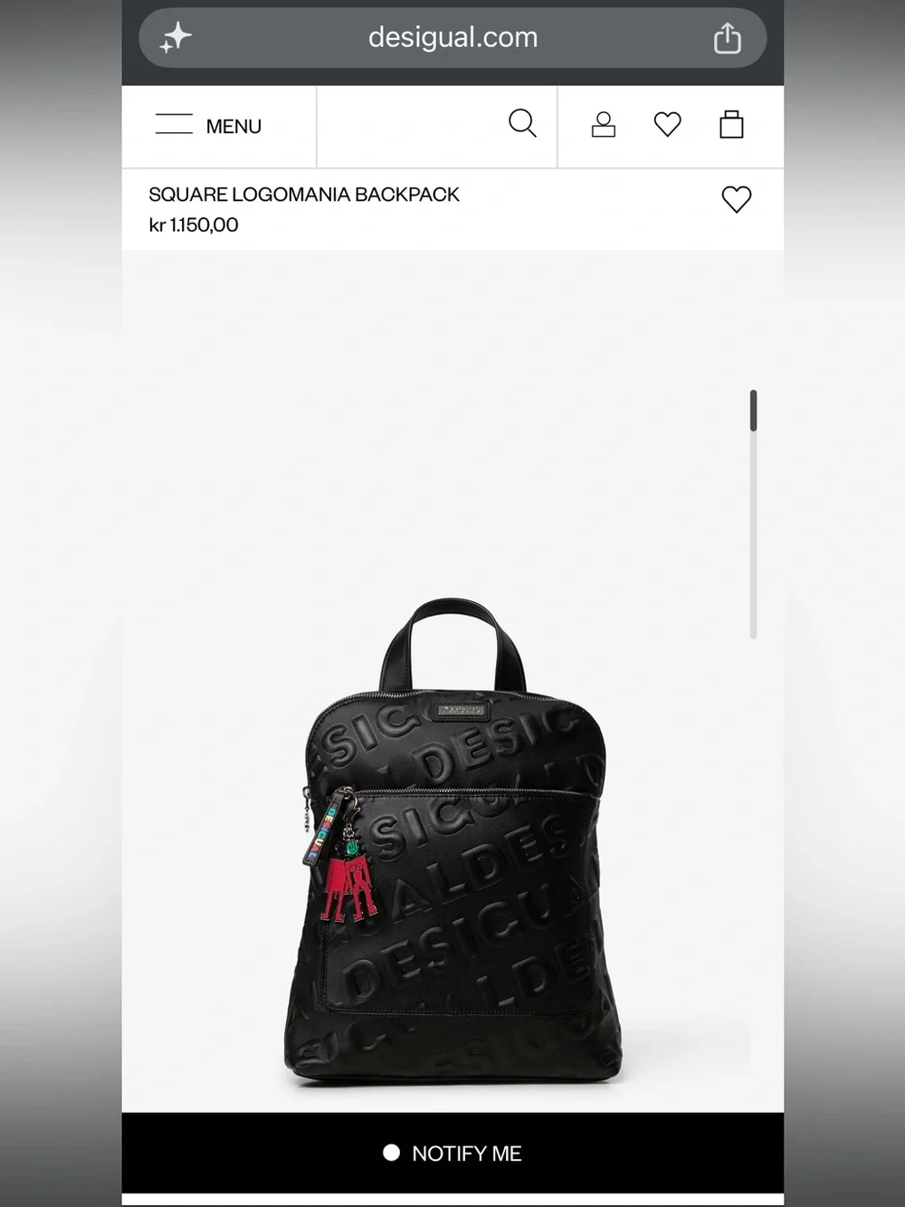 Desigual Unisex Square Logomania Black Embossed PU Backpack